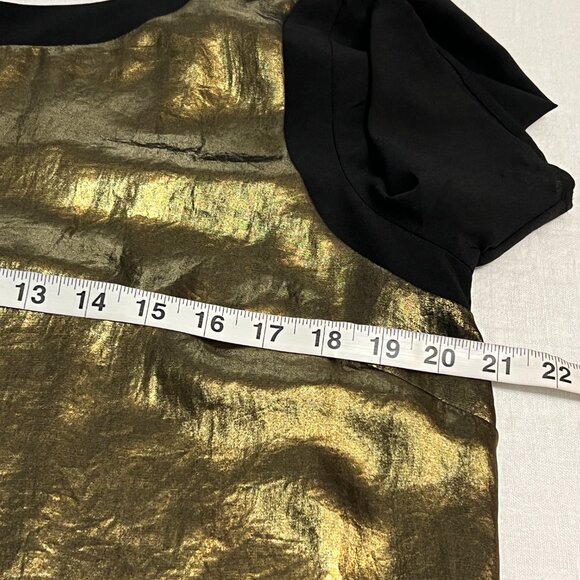 Bisou Bisou Women's Top L Gold Metallic Black Short Sleeve Blouse Party - Picture 6 of 7
